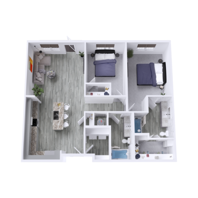 a floor plan of a two bedroom apartment at The Hudson Oaks